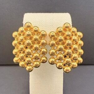 Vintage Avon Bold Dimensions Honeycomb Cluster Gold Tone Clip On Earrings 1991‎